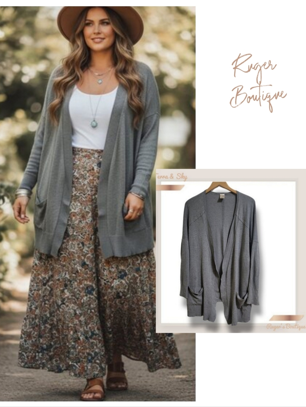 🌿Terra & Sky Women's Plus Size Gray Open Knit Cardigan 2X
